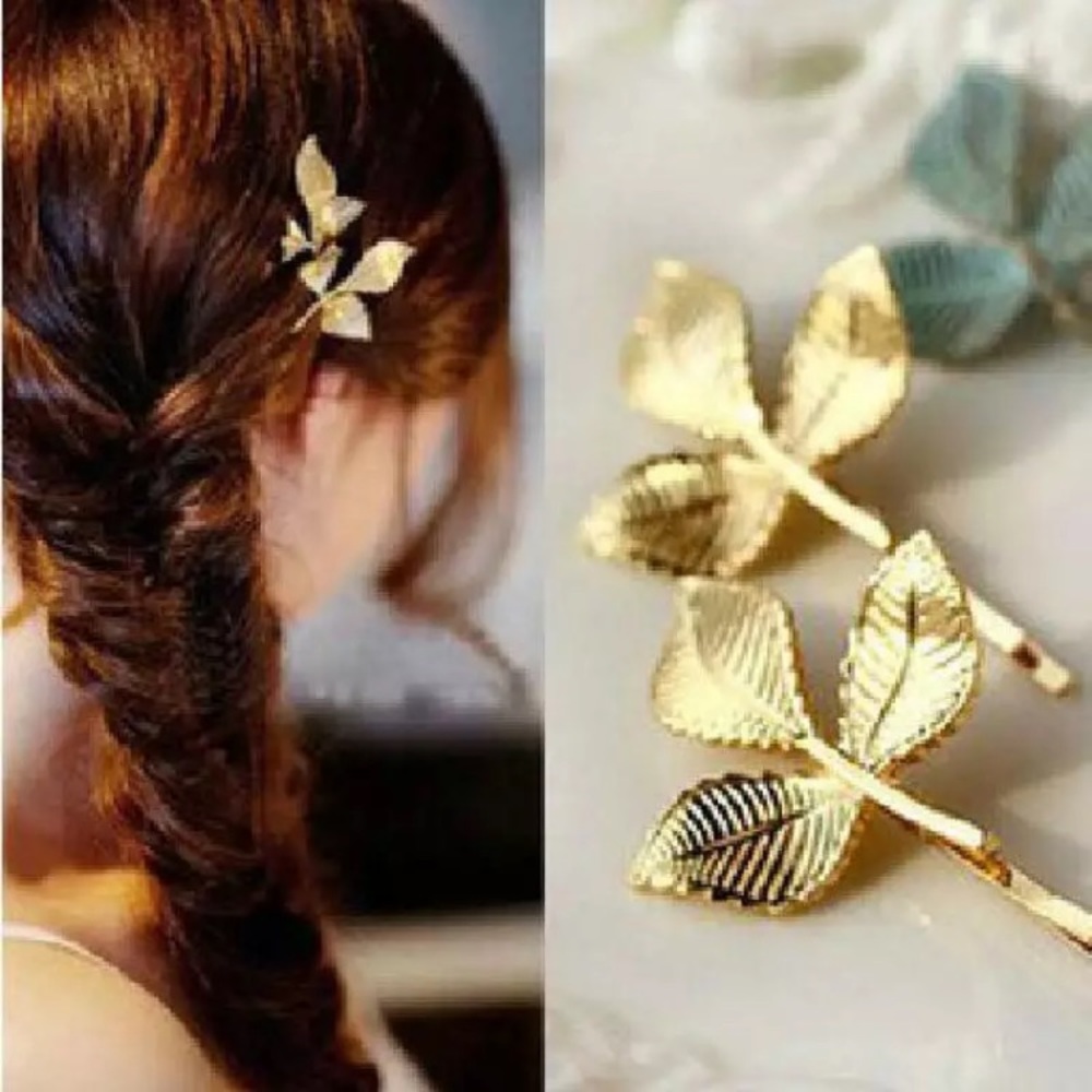 “Aveline” Beautiful 3-Leaf Boho Gold Hair Clips
